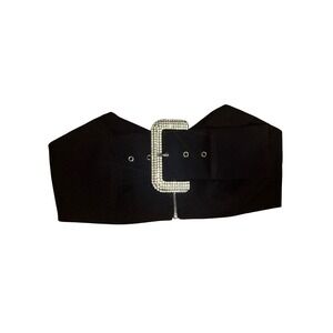 Sexy‎ Y2K Baddie Black Rhinestone Buckle Top Cropped Small Rave Glam Punk Goth